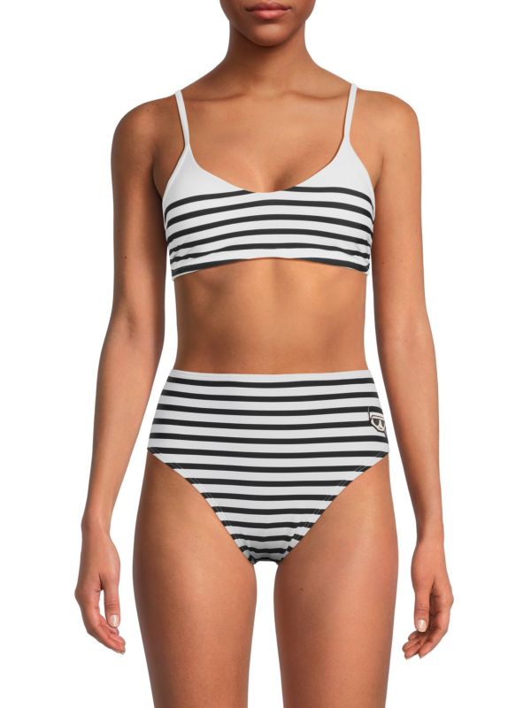 Karl Lagerfeld Paris Striped Logo Bikini Top